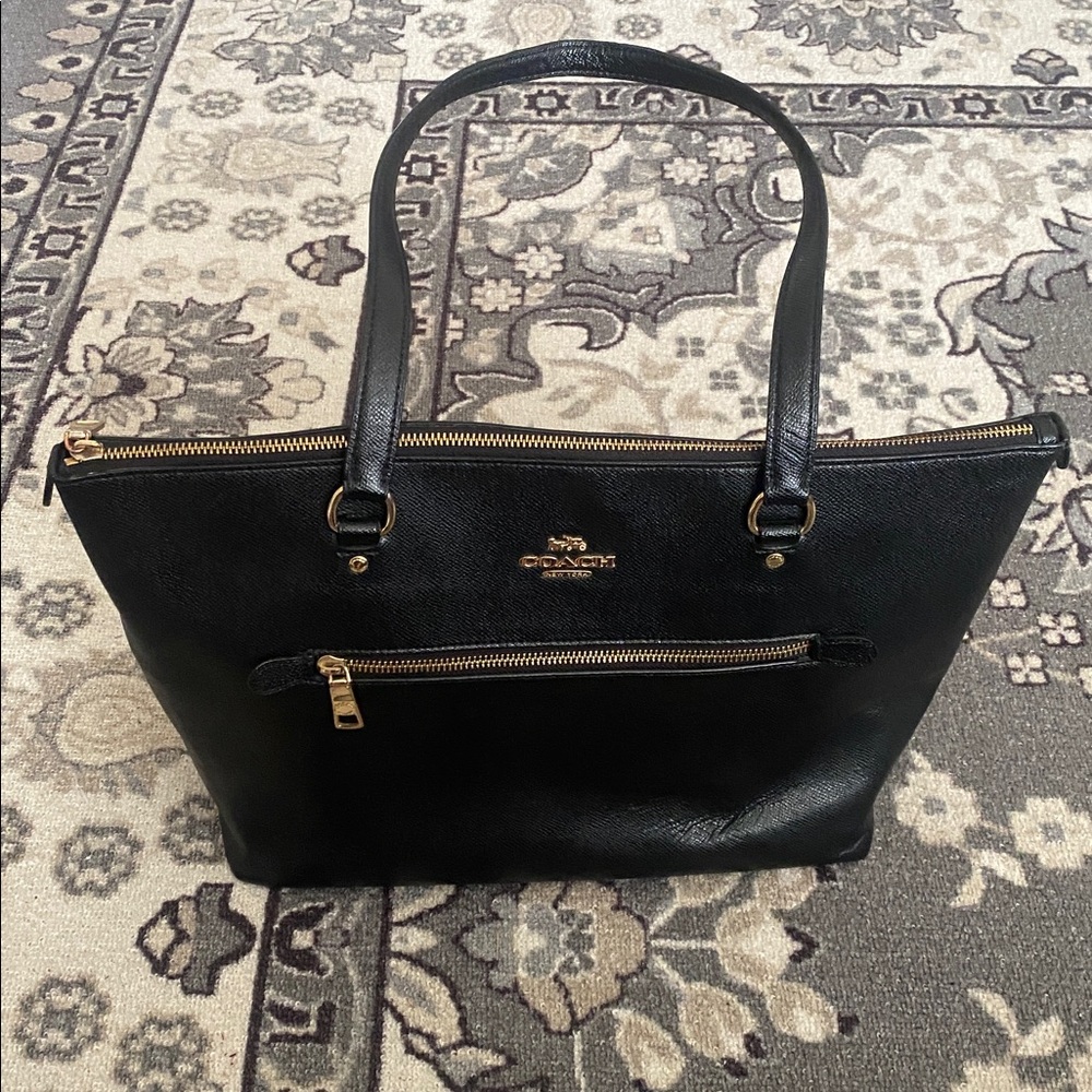 Coach Black Leather Handbag with Gold Accents